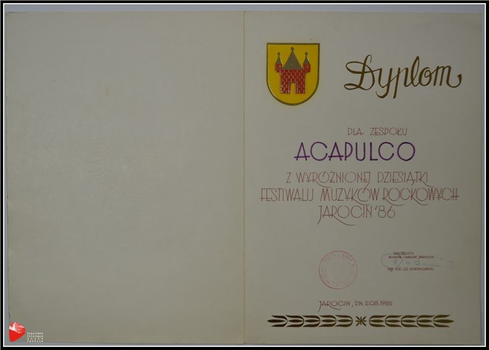 Dyplom dla zespołu Acapulco.
